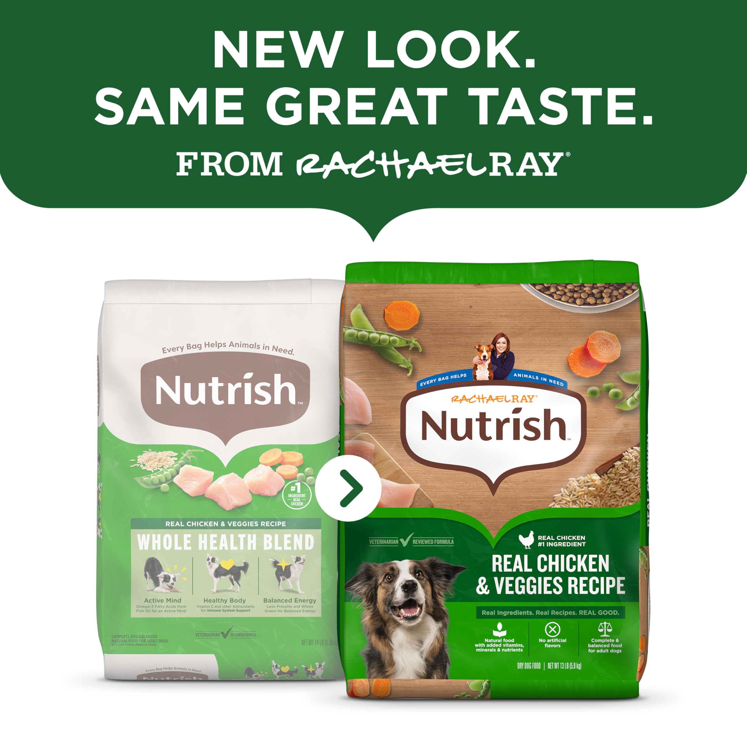 Nutrish Rachael Ray para perros adultos de todos los tamaños, nutrición completa para la familia canina.