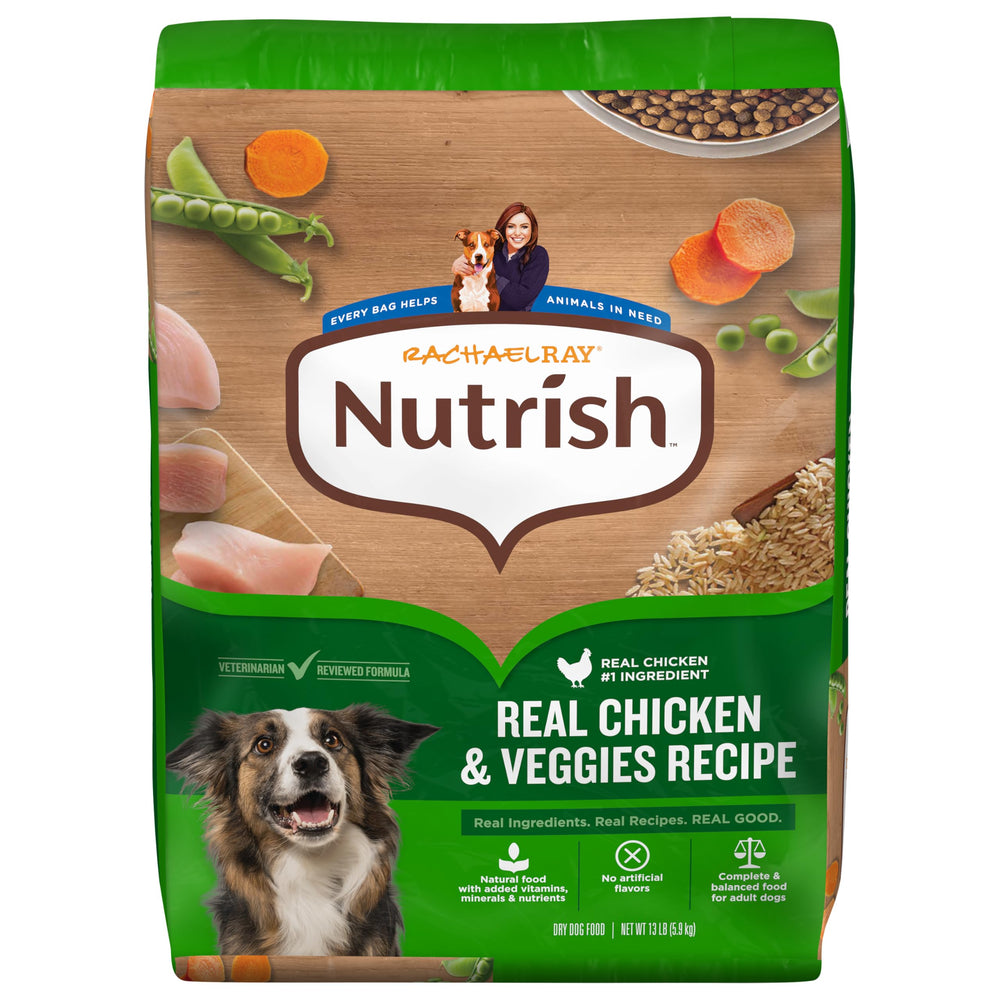 Nutrish Rachael Ray, alimento seco para perros con pollo real, ingrediente principal de alta calidad.