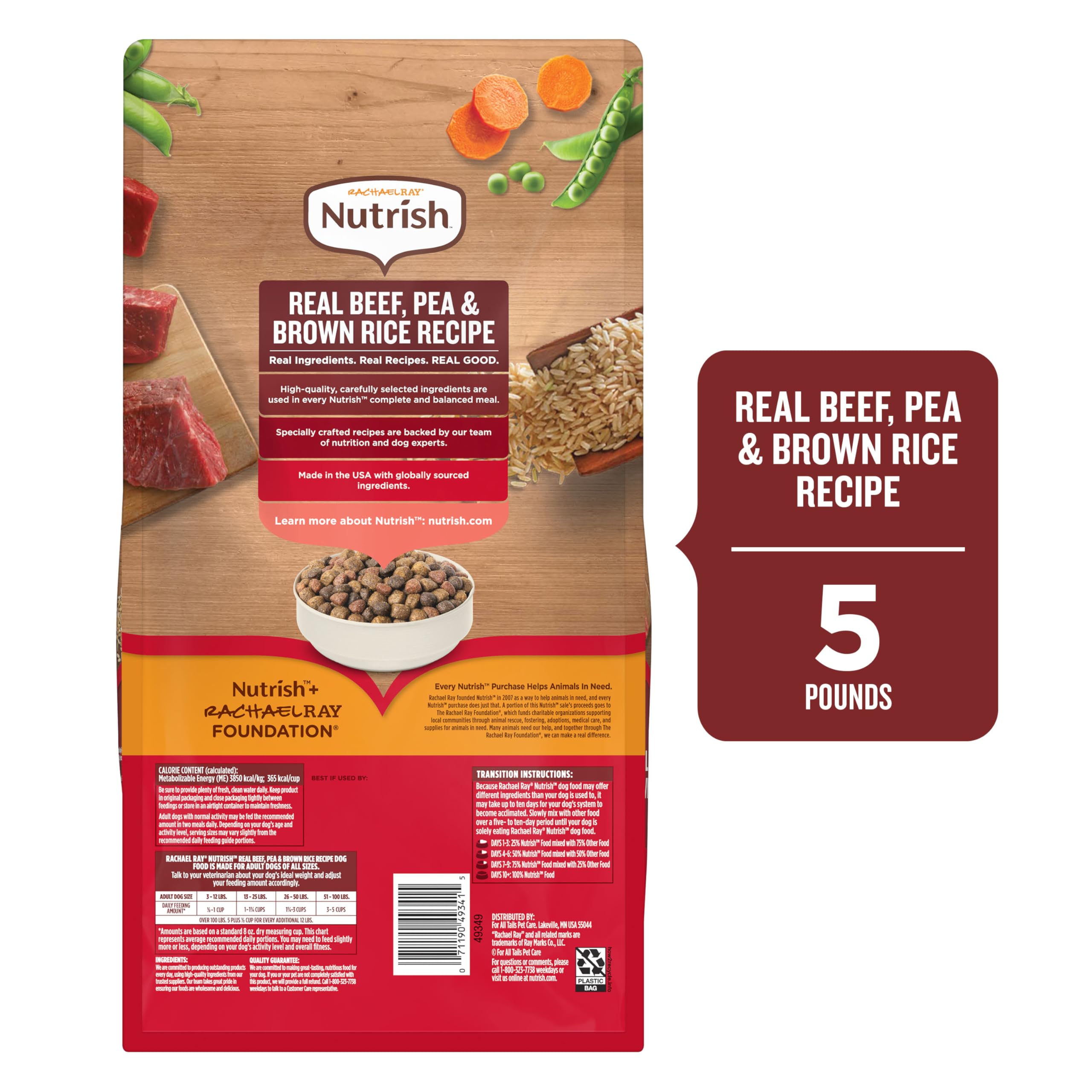 Nutrish Rachael Ray, bolsa de 5 lb para perros, práctica para alimentar a diario.