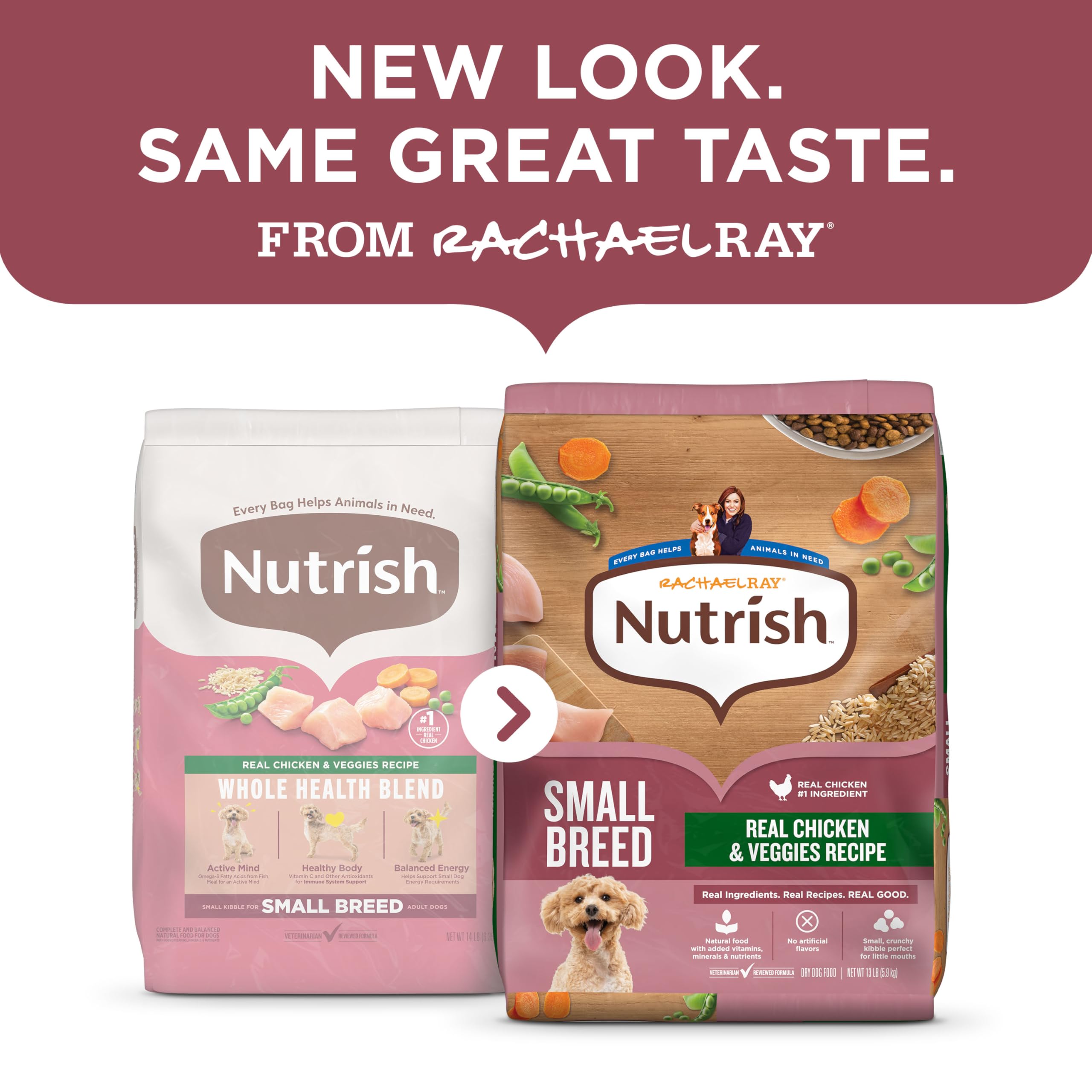Nutrish Rachael Ray bolsa de comida seca para perros pequeños, lista para servir.