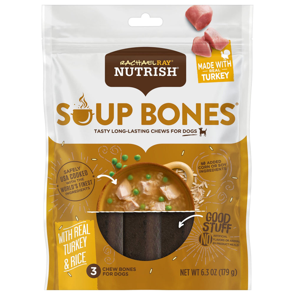 Nutrish Rachael Ray Huesos Sopa para Perro: masticación duradera con pavo y arroz