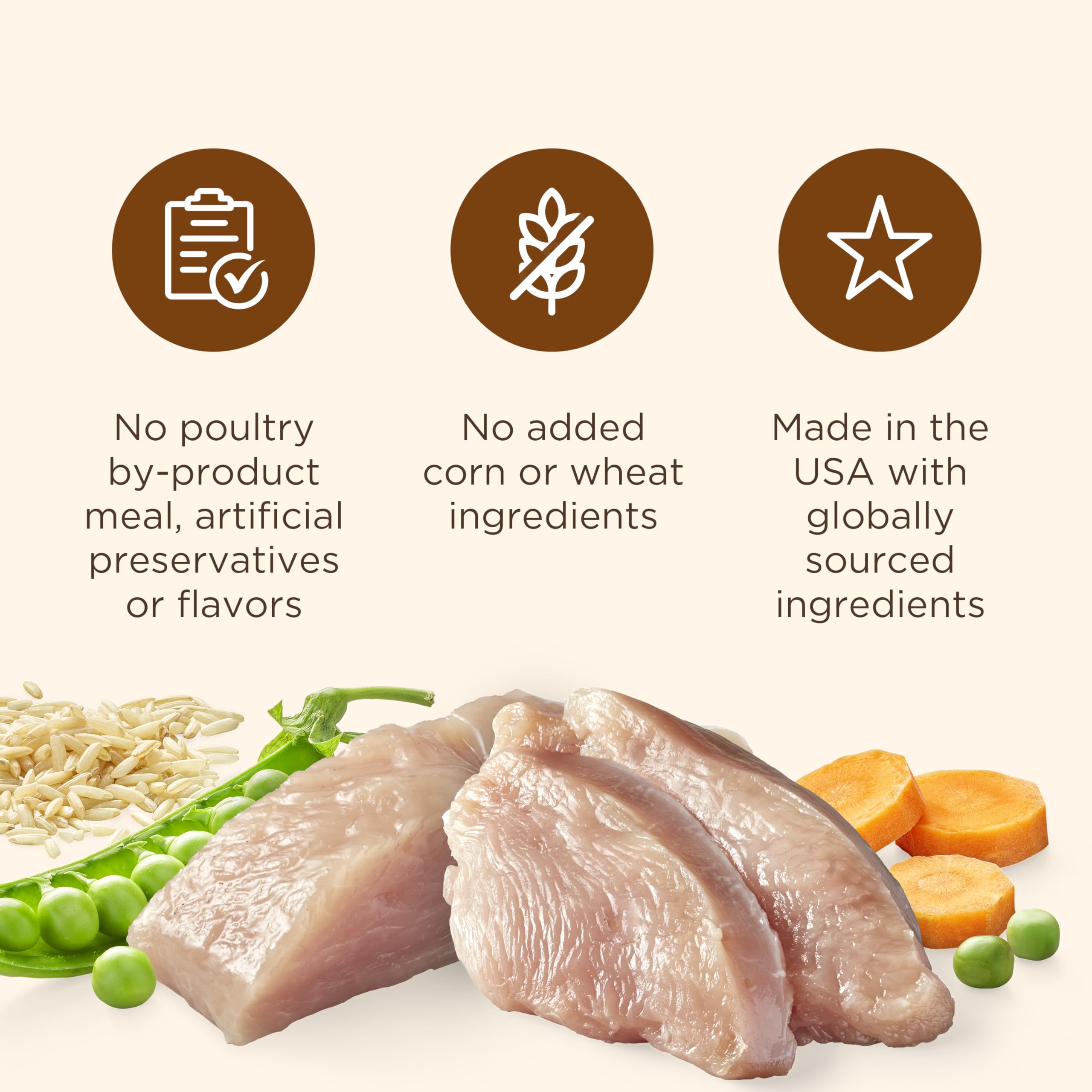 Nutrish Rachael Ray, ingredientes reales como pavo, arroz integral y verduras.