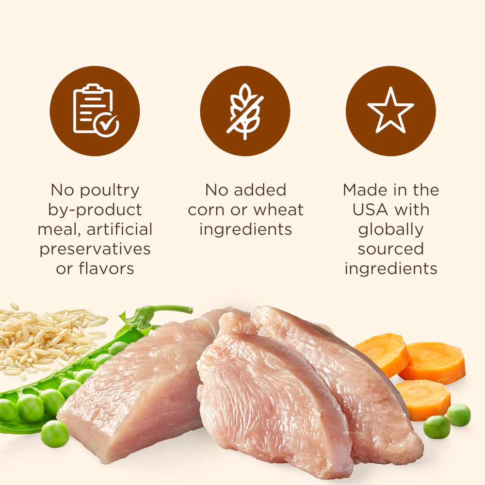 Nutrish Rachael Ray, ingredientes reales como pavo, arroz integral y verduras.