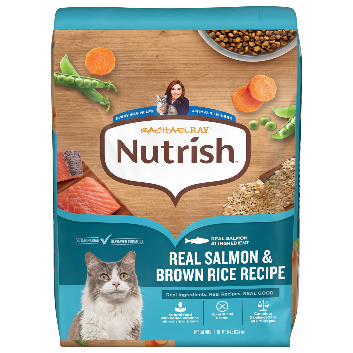 Nutrish Rachael Ray salmón real en tazón, sabor que atrae gatos exigentes