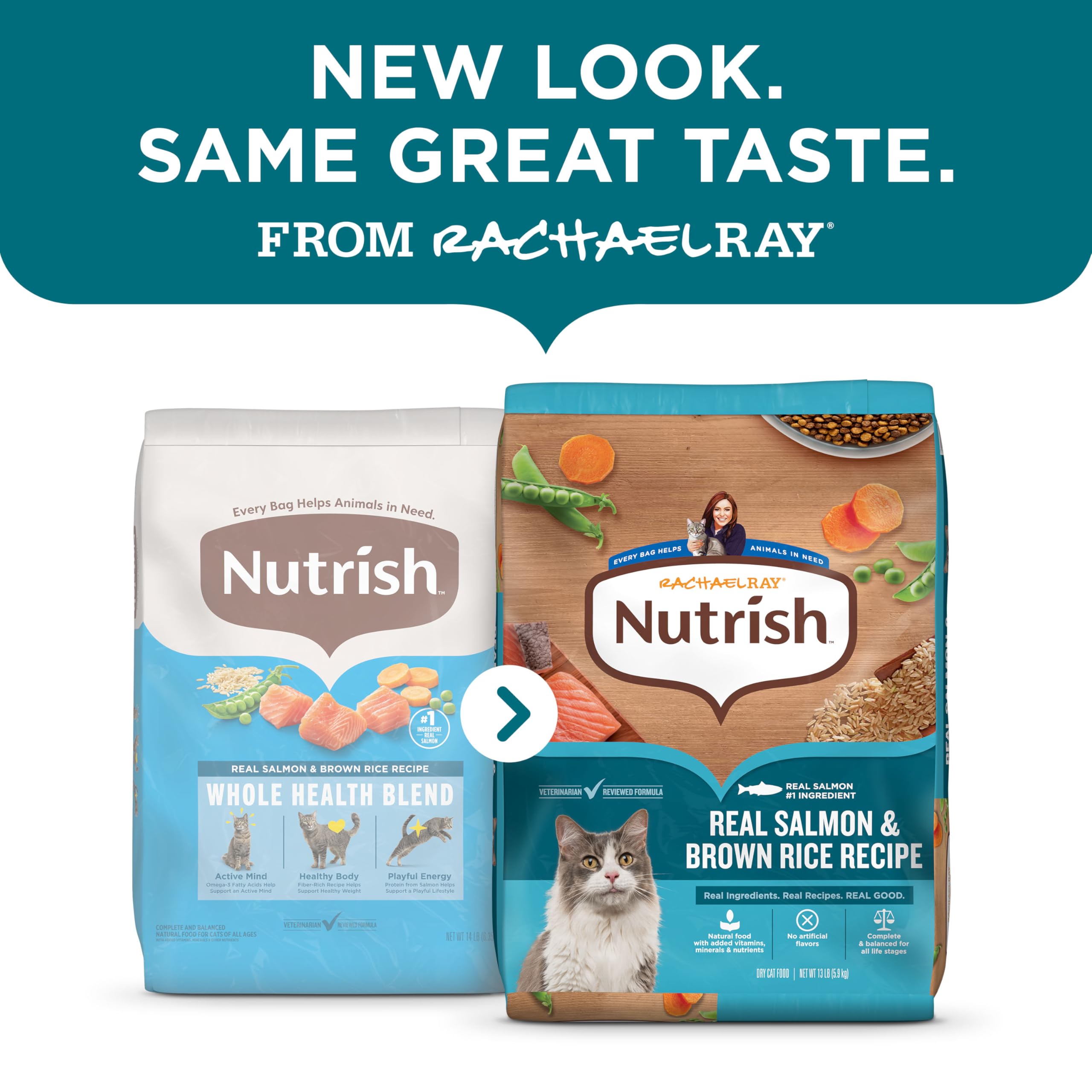 Nutrish Rachael Ray trozos de salmón en plato, sabor natural
