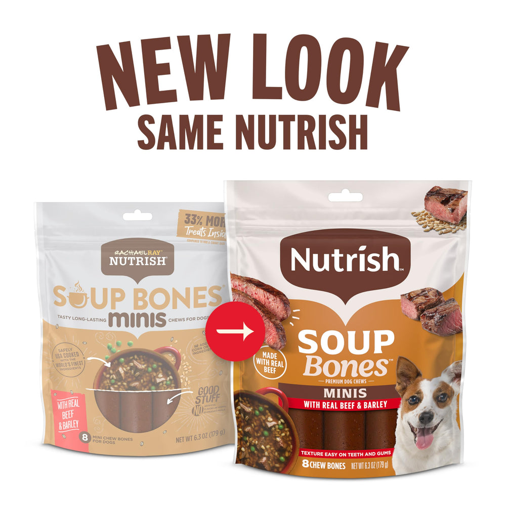 Nutrish Soup Bones Minis con textura-suave para dientes sensibles.