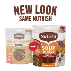 Nutrish Soup Bones Minis con textura-suave para dientes sensibles.