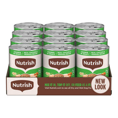Nutrish trozos en salsa con pollo y verduras en lata de 13 oz, comida completa.