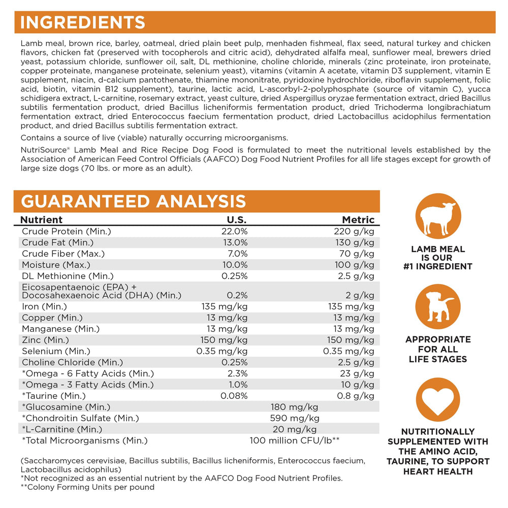 NutriSource Adulta Seco para Perro, envase de 4 lb facilita almacenamiento.