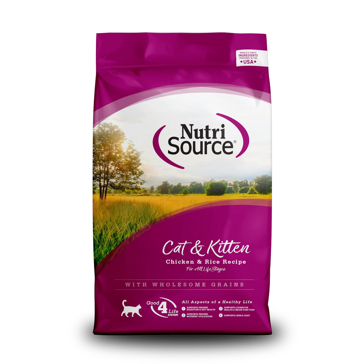 NutriSource gato-gatito con pollo-arroz: bolsa de 12 lb para alimentación diaria.