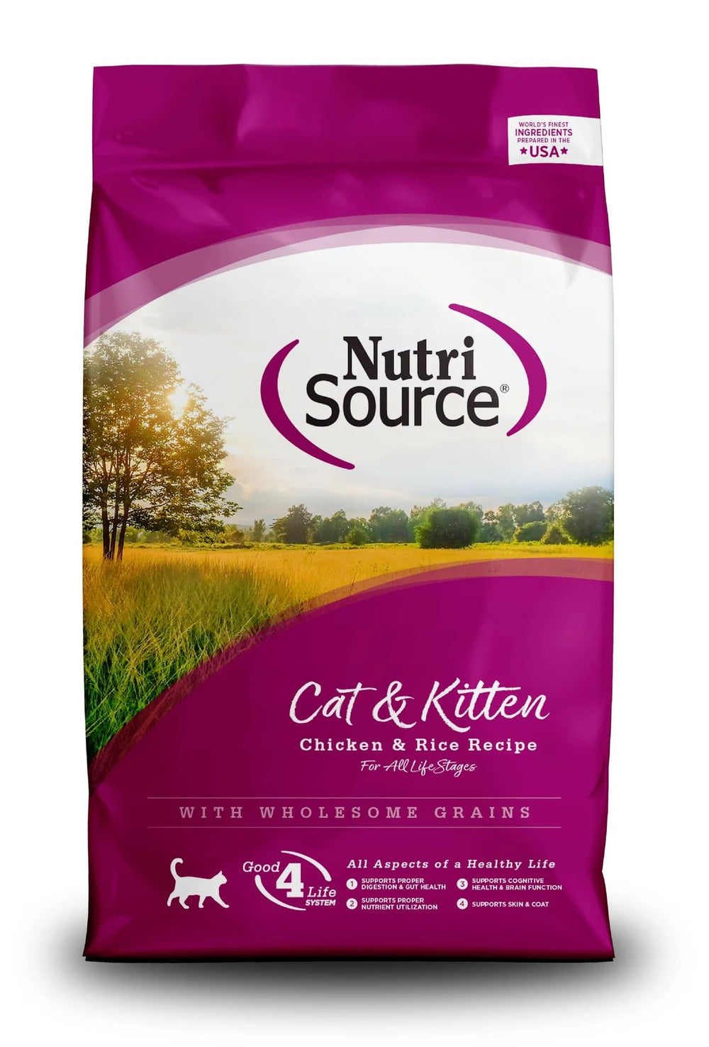 NutriSource Gato y Gatito con pollo y arroz, bolsa de 4 libras para alimentación diaria.