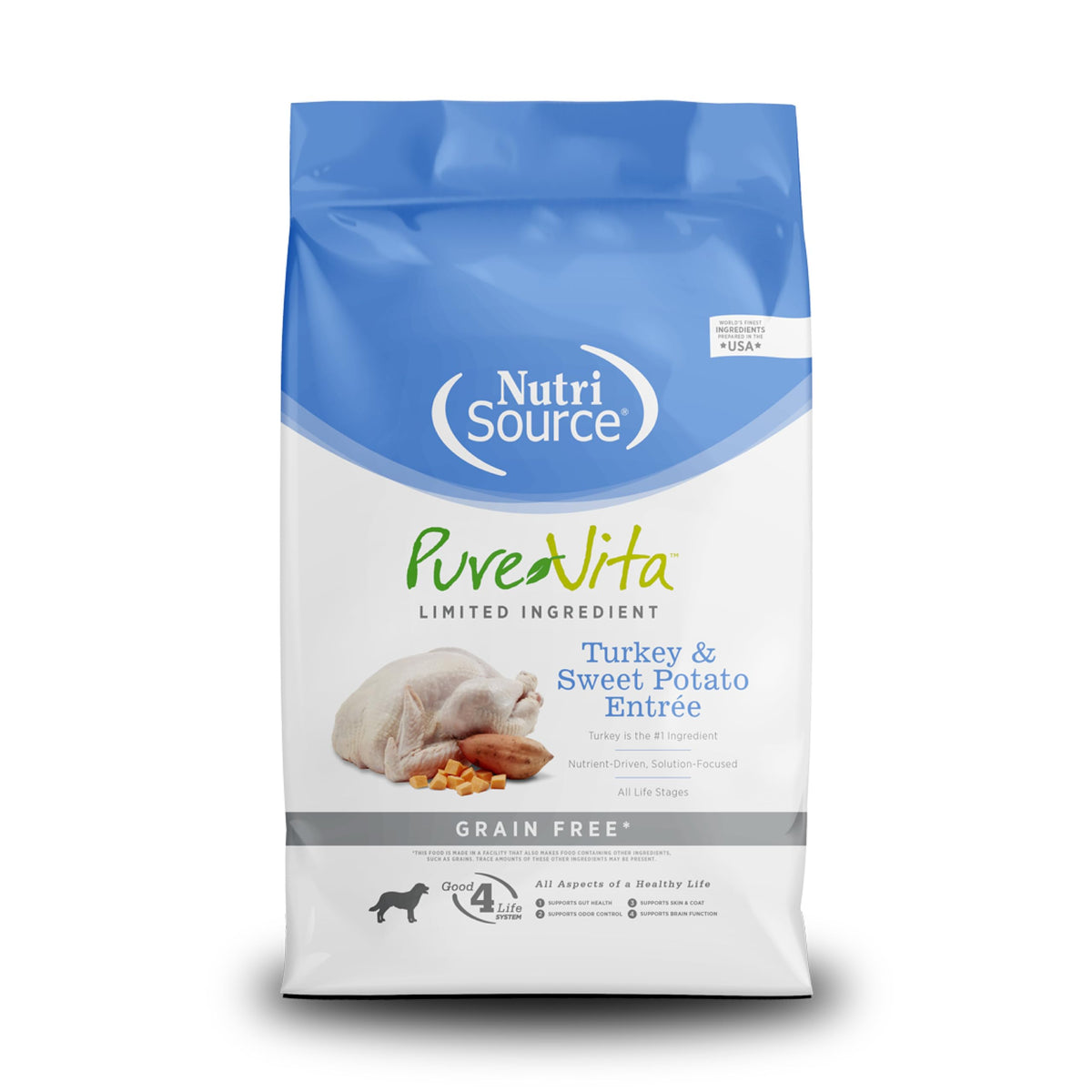 NutriSource Pure Vita, bolsa 12 lb con pavo y patata dulce para perros