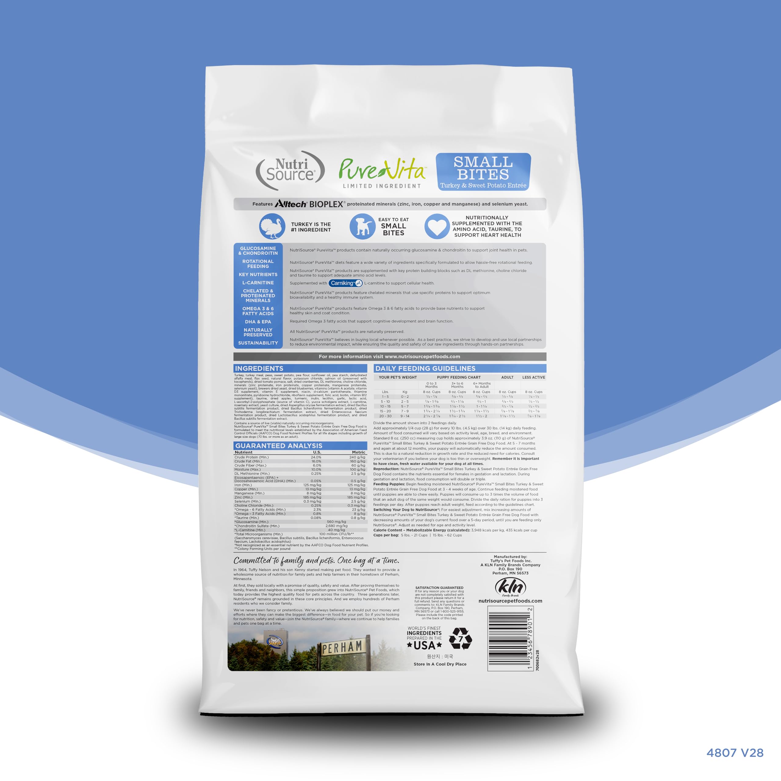 NutriSource Pure Vita ingredientes con pavo y patata dulce para una dieta simple