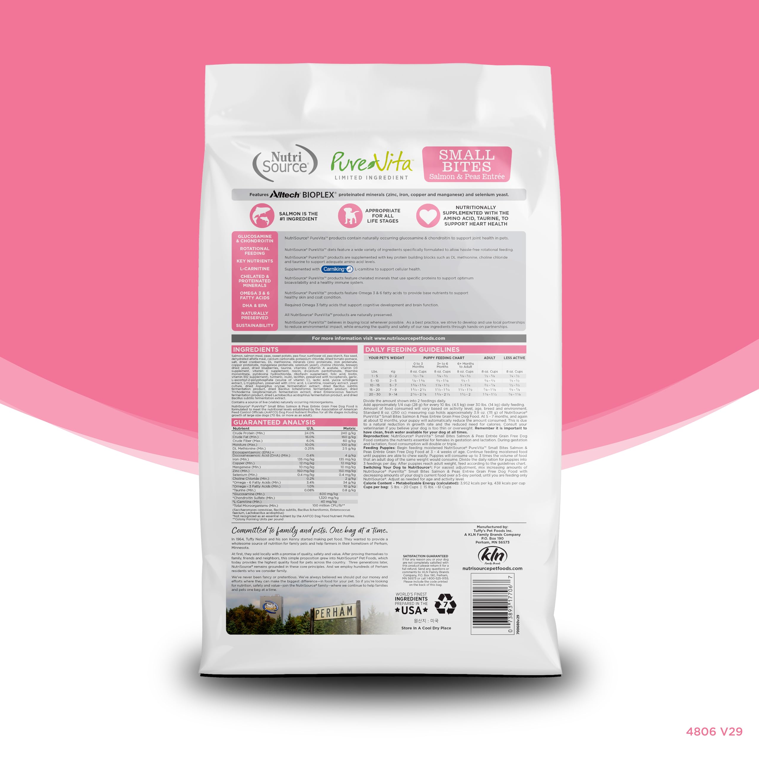NutriSource Pure Vita, croquetas pequeñas para perros activos.
