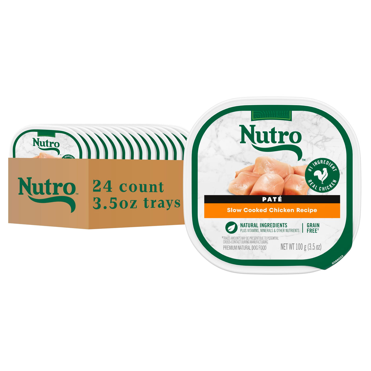 Nutro adulto sin cereales pate pollo, alimento suave para perro activo.