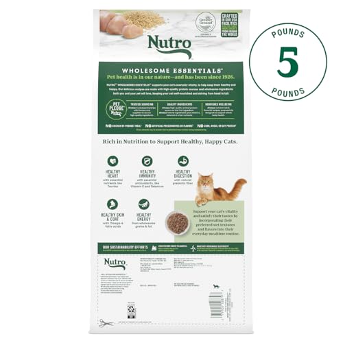 Nutro alimento seco para gatos mayores con fibra prebiótica.