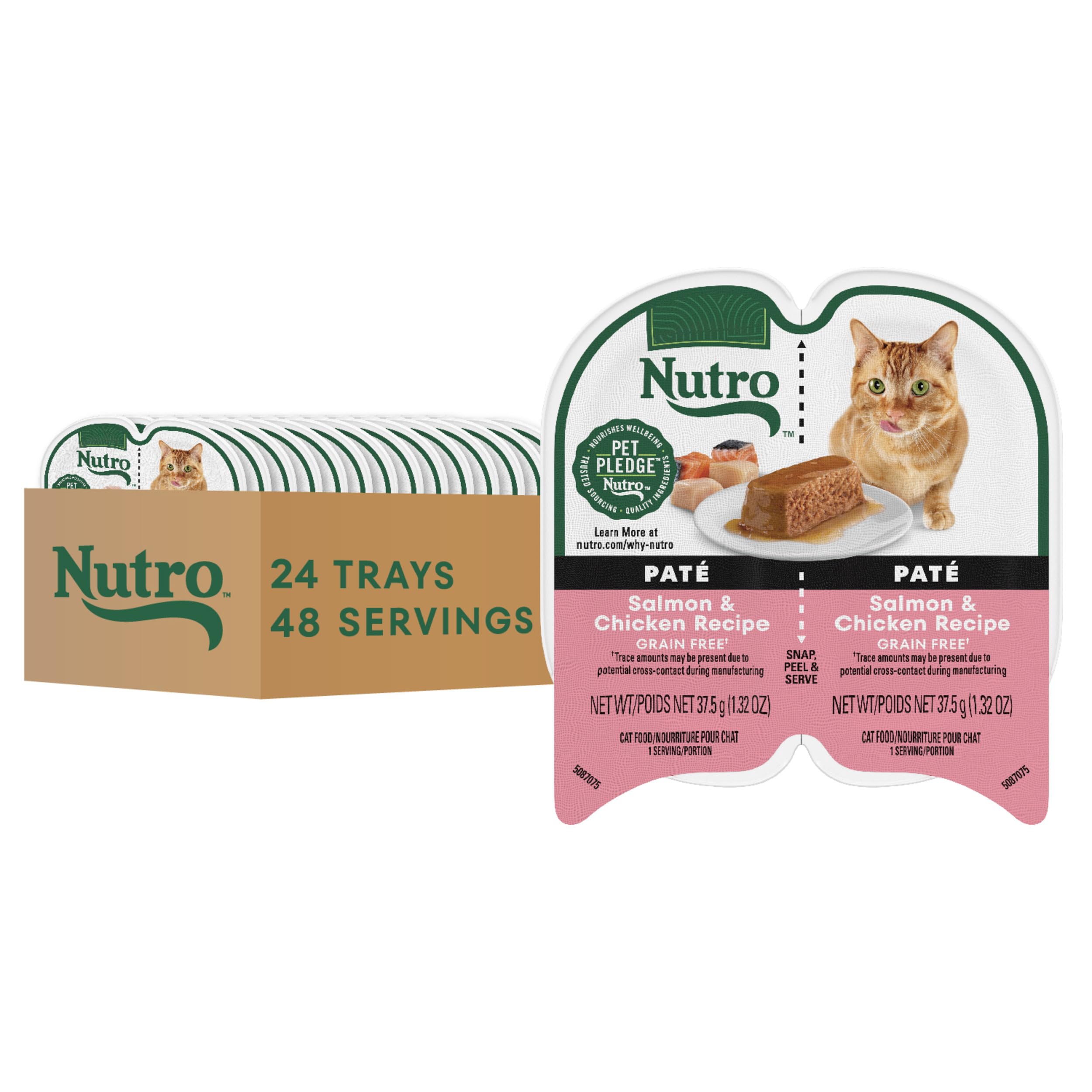 Nutro Perfect Portions Paté Salmón y Pollo, servido en plato, sabor delicioso y húmedo.