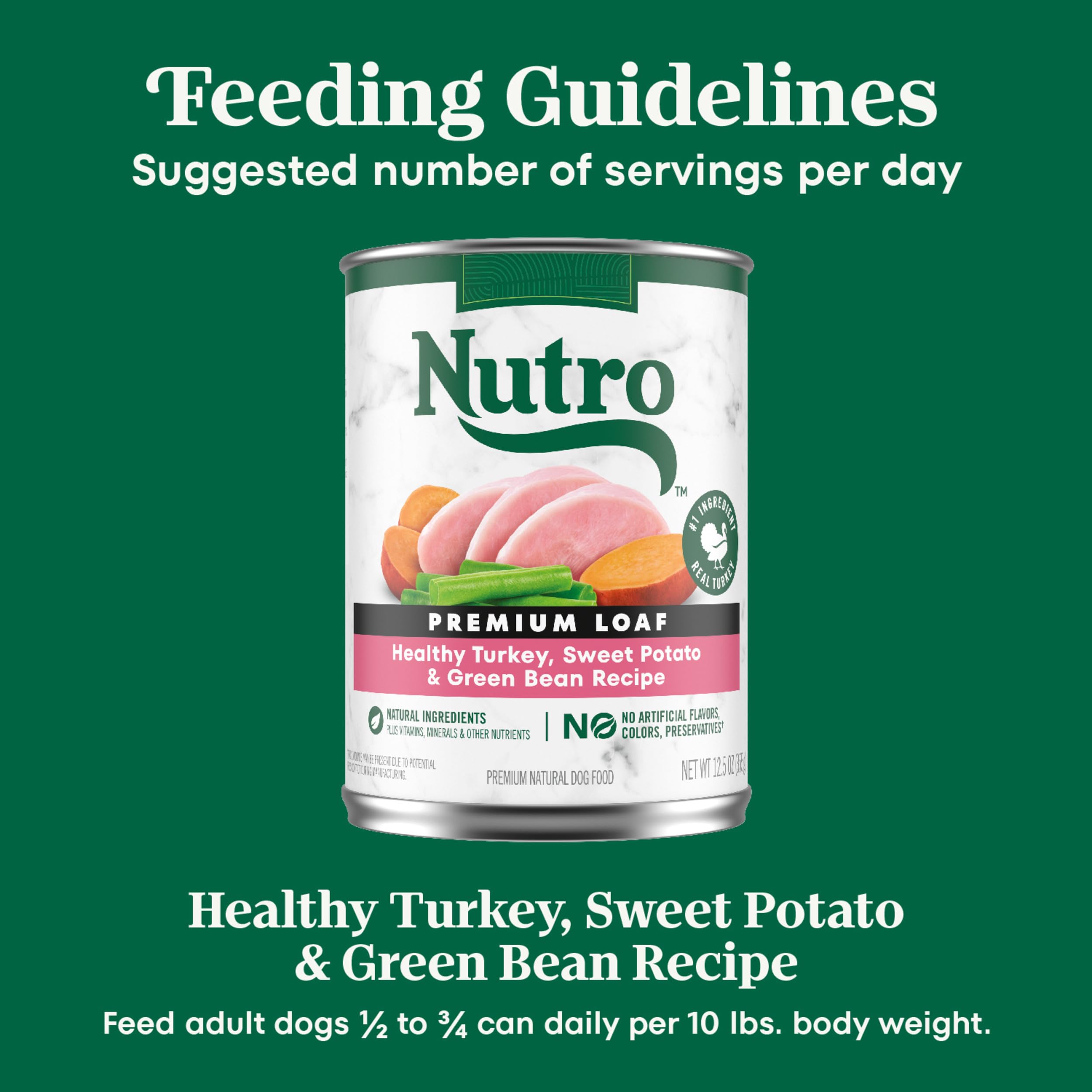 Nutro Premium Loaf en lata de pavo para perros adultos, ideal para comidas diarias.