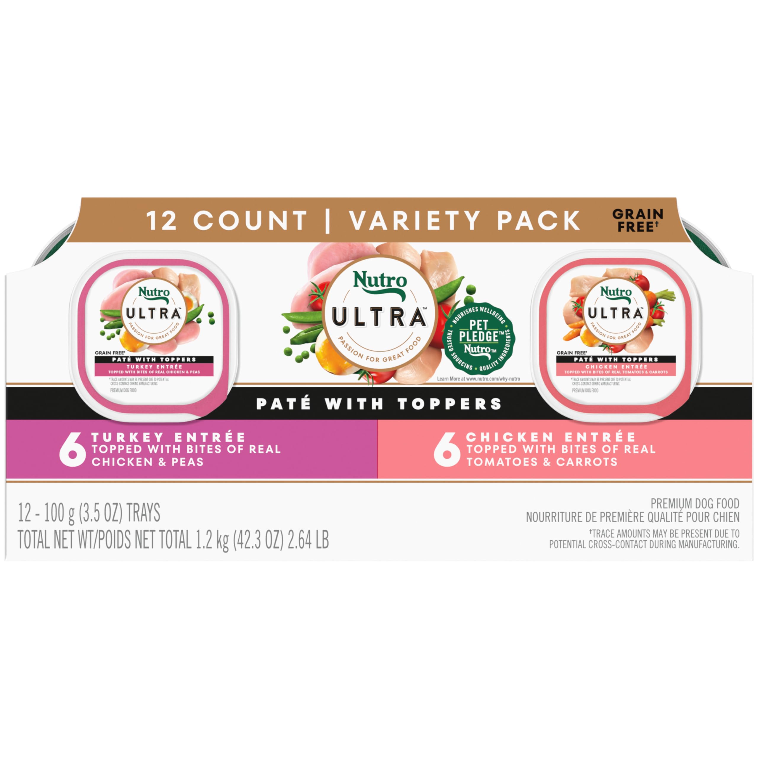 Nutro Ultra Paté con trozos de pollo: proteína y sabor para perros activos.