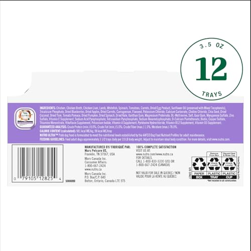 Nutro Ultra Pate Trio de Proteínas con pollo como ingrediente principal para perros adultos.