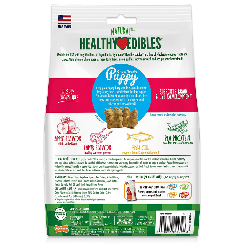Nylabone Healthy Edibles, sabor cordero y manzana que encanta a cachorros.