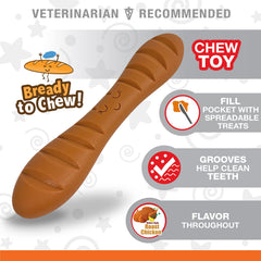 Nylabone baguette con ranuras dentales para limpieza durante la masticación.