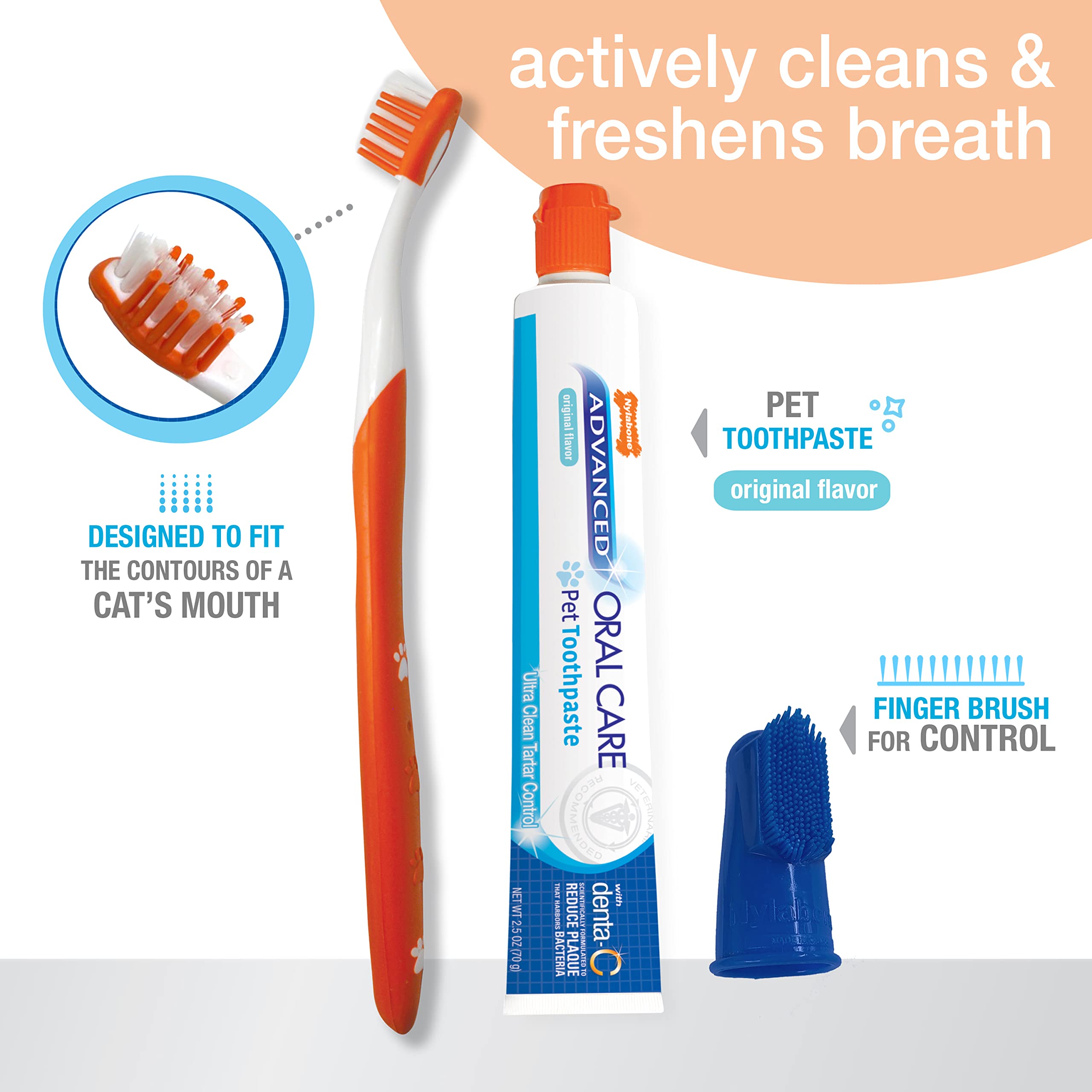 Nylabone kit dental avanzado para gatos, vista trasera, accesorios incluidos