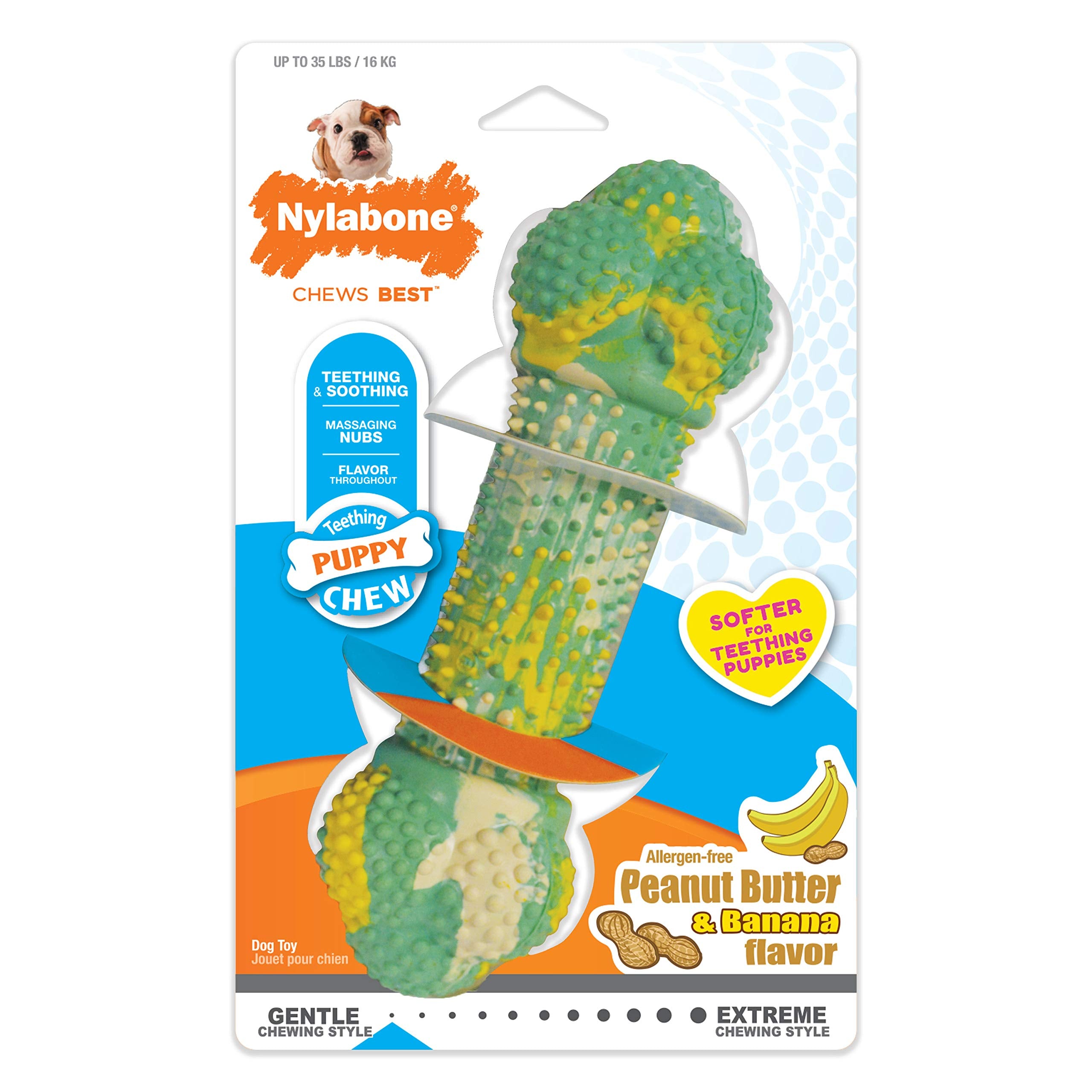 Nylabone Flavor Frenzy Barbell diseno suave para la denticion.