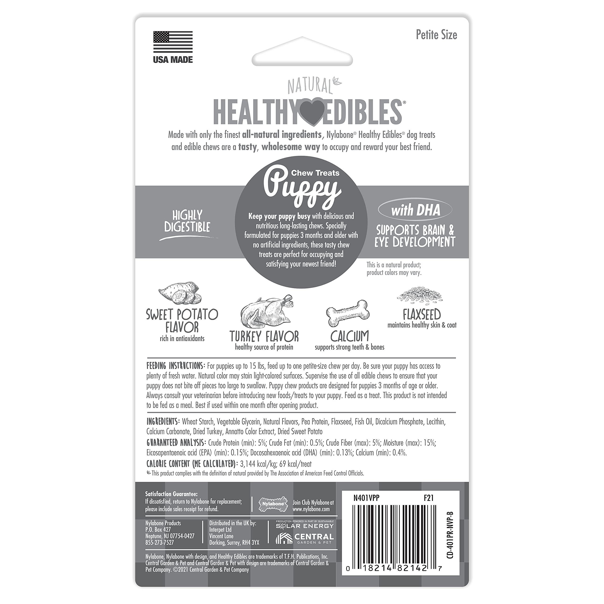 Nylabone Healthy Edibles includes 4 premios para cachorros.