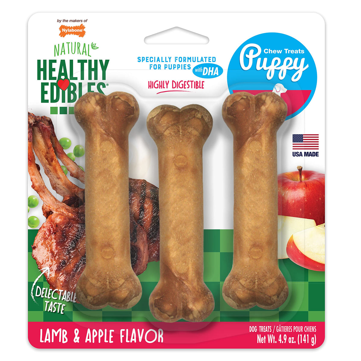 Nylabone Healthy Edibles para cachorros con sabor a cordero y manzana