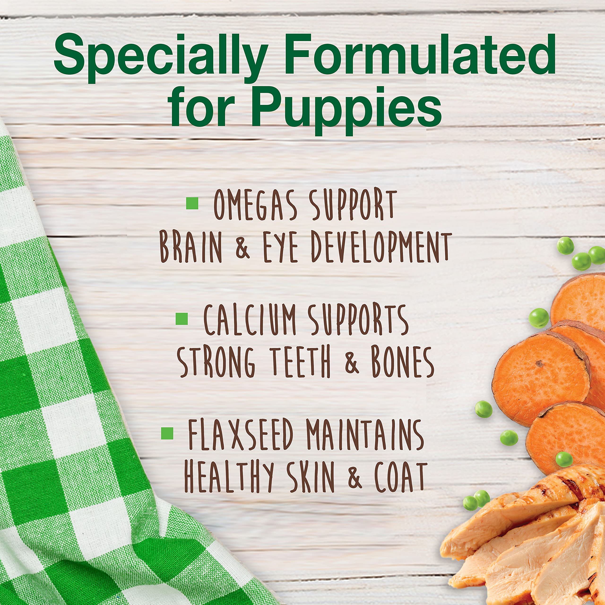 Nylabone Healthy Edibles con DHA para apoyar desarrollo cerebral y visual en cachorros.