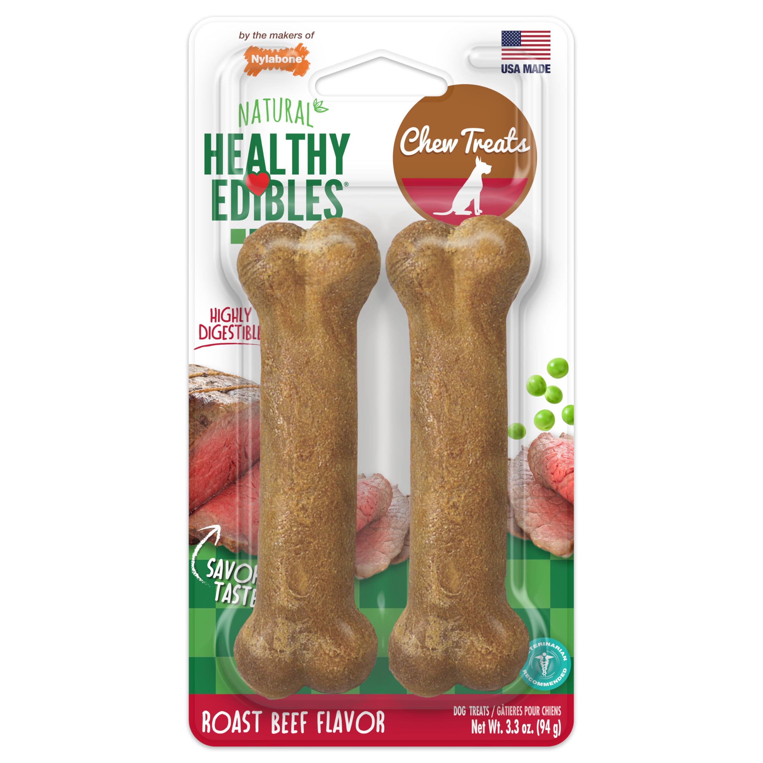 Nylabone Healthy Edibles: empaque en EE. UU. y sabor natural para perros.