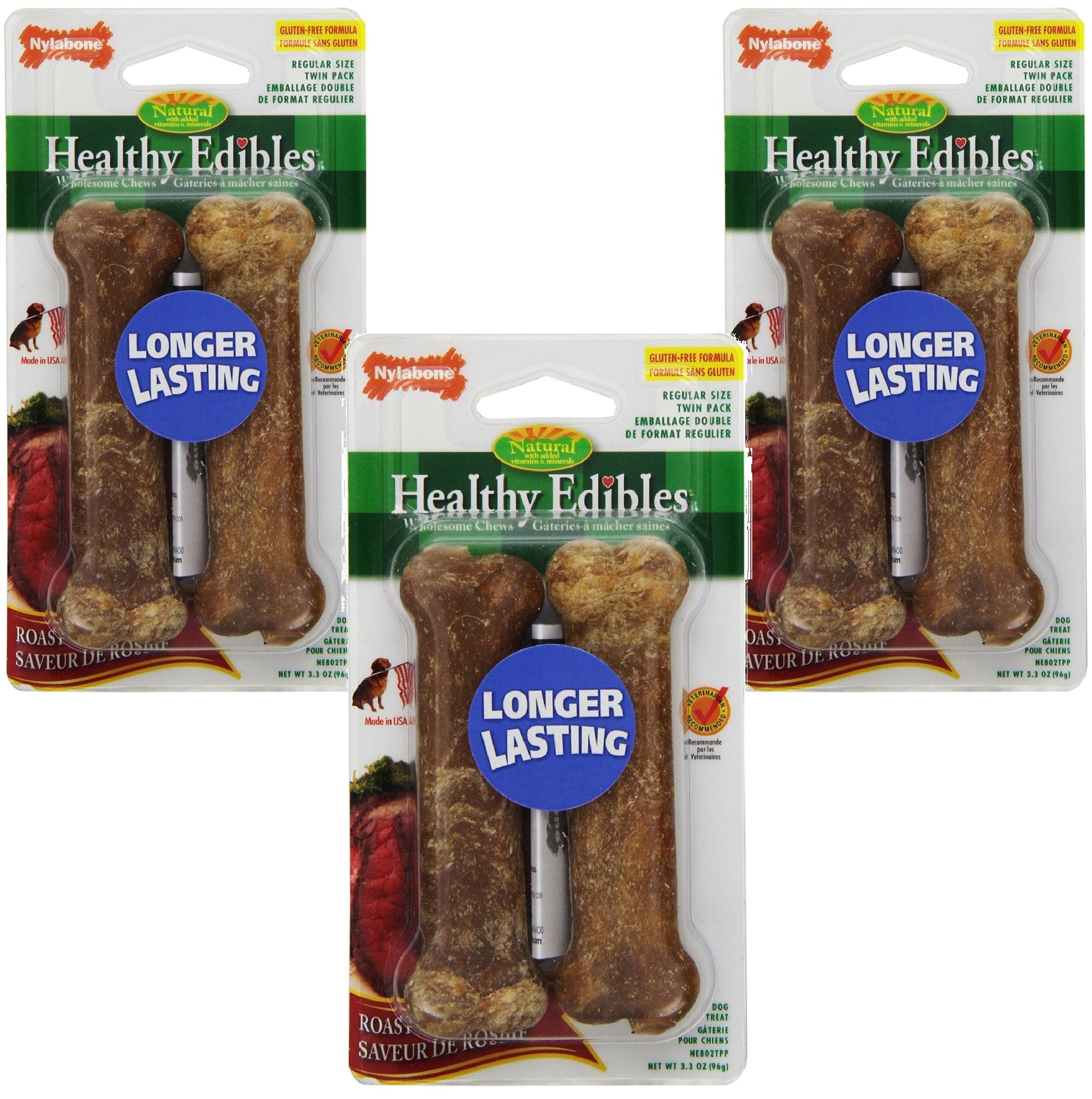 Nylabone Healthy Edibles, huesos roast beef, snack sabroso y fácil de digerir para perros