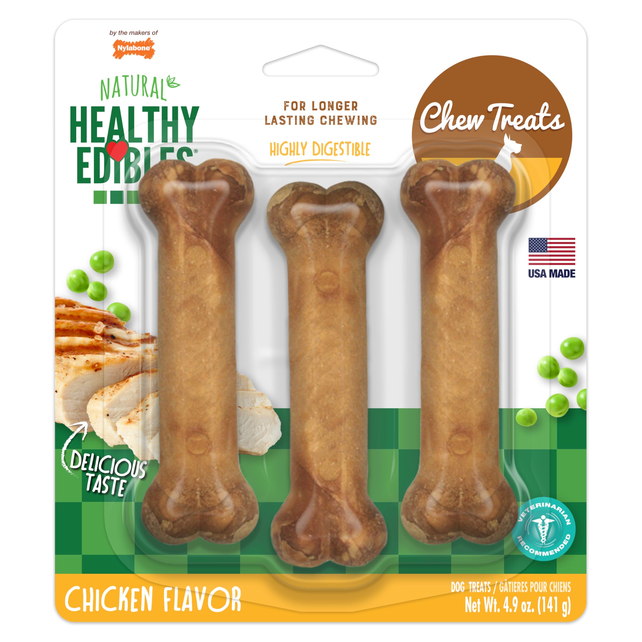 Nylabone Healthy Edibles: paquete sabor a pollo para perros pequeños, recompensa diaria.