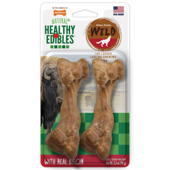 Nylabone Healthy Edibles WILD, hueso natural de bison para perros, limpieza dental suave.