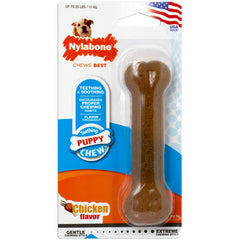 Nylabone hueso de dentición para cachorros, alivio suave y masticación segura.