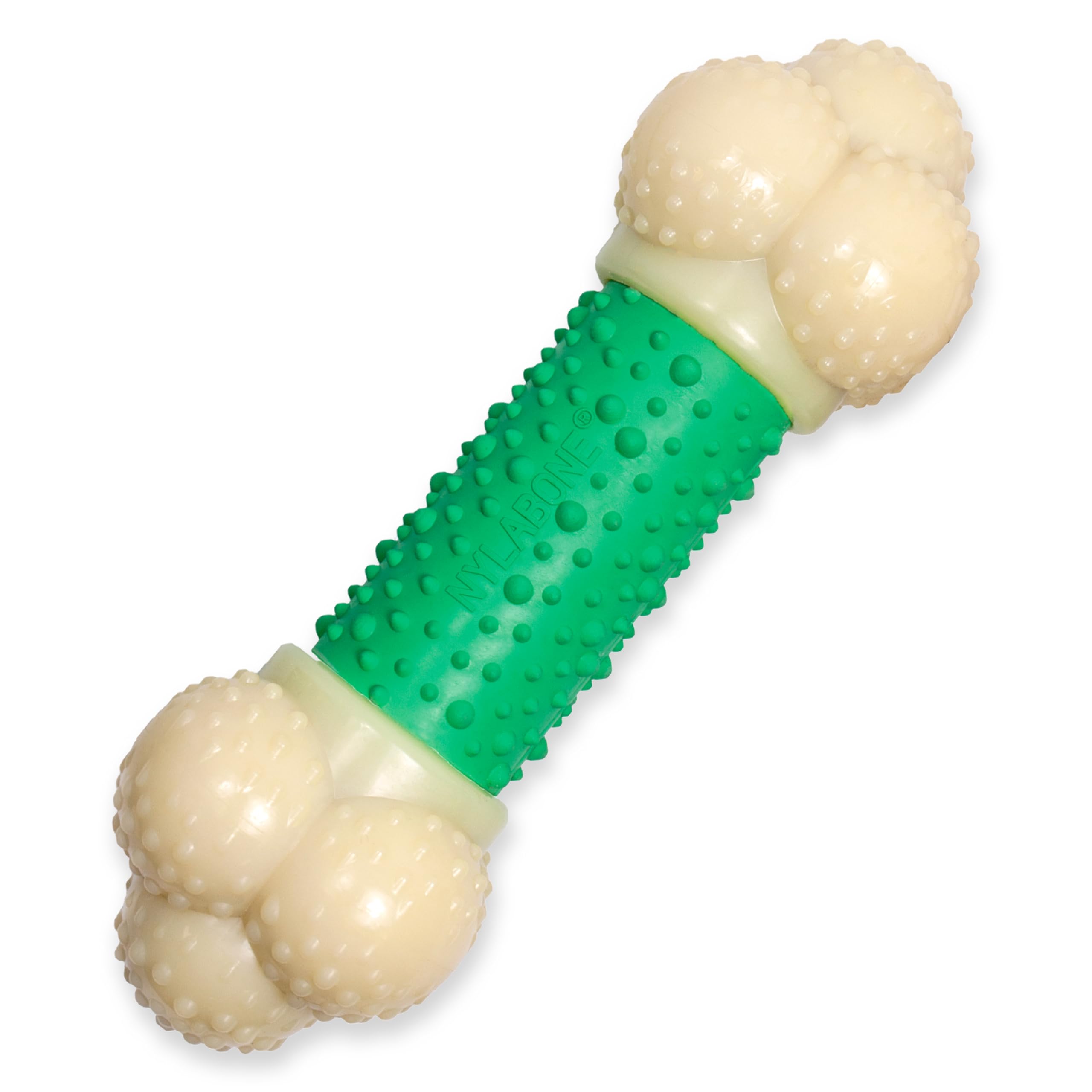 Hueso Nylabone de doble acción con sabor a tocino para masticación intensa