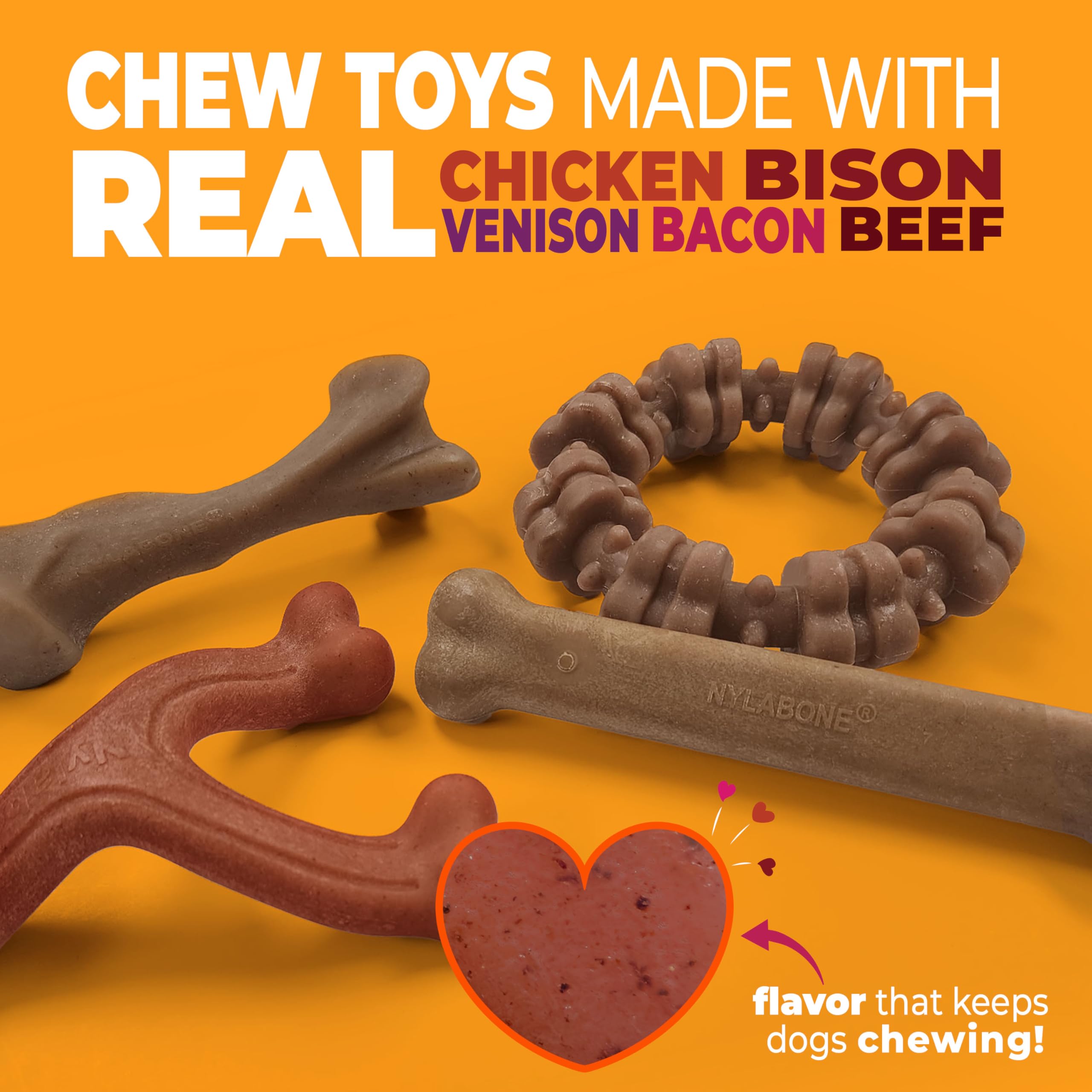 Nylabone Hueso femur texturizado con bison y venado para entretenimiento seguro.