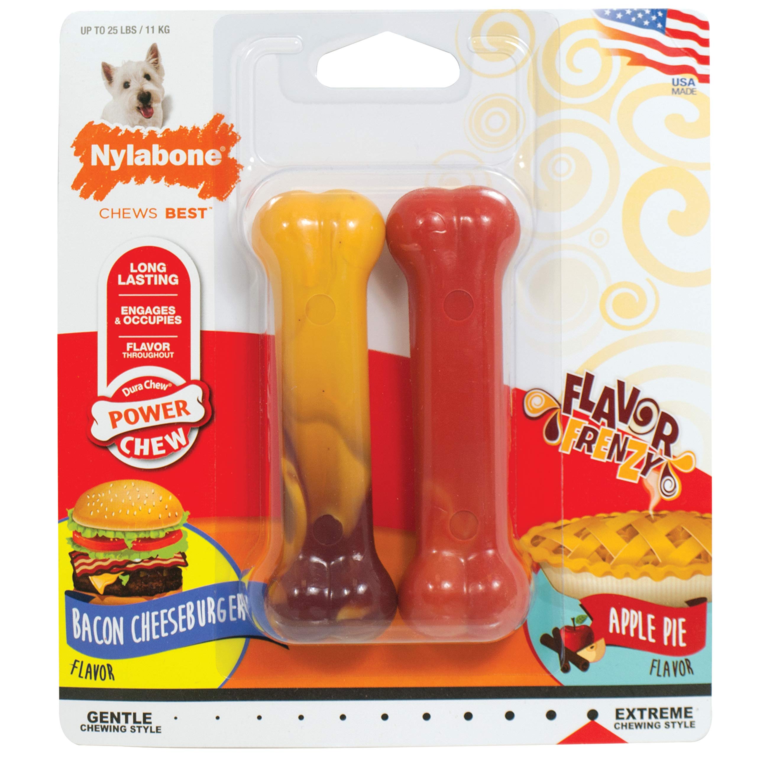 Nylabone Hueso Original Potencia para perros: masticación duradera con sabor hamburguesa tocino.