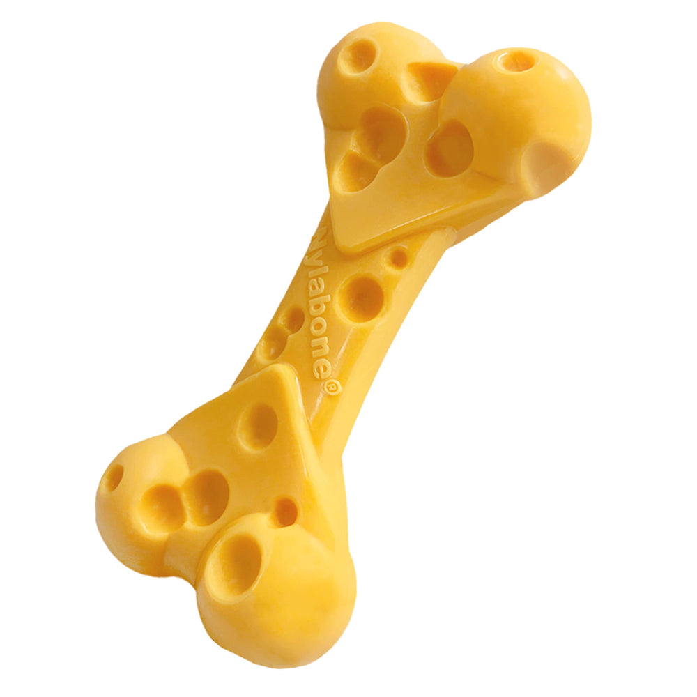 Nylabone Hueso Queso Potente Mordedor - Frente: sabor irresistible para perros.