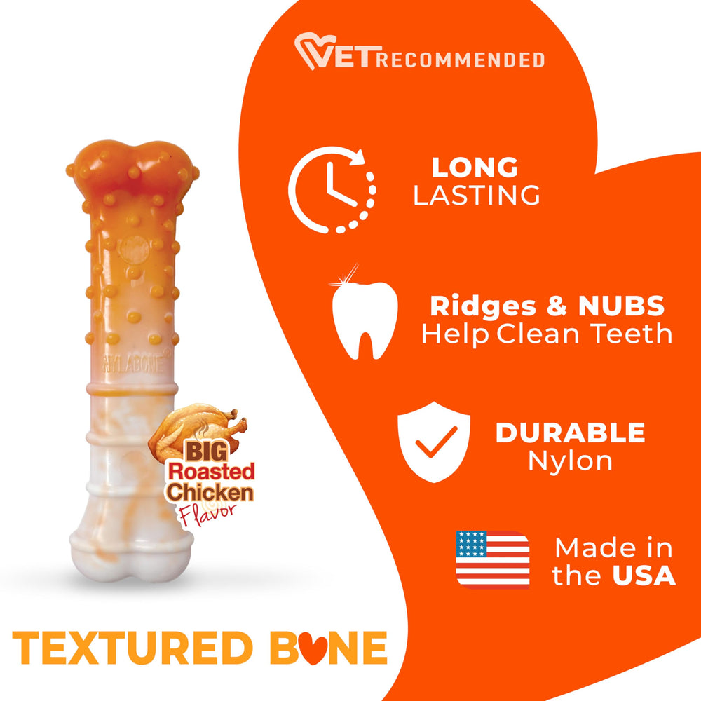 Nylabone hueso sabor pollo rostizado, experiencia de masticación atractiva.
