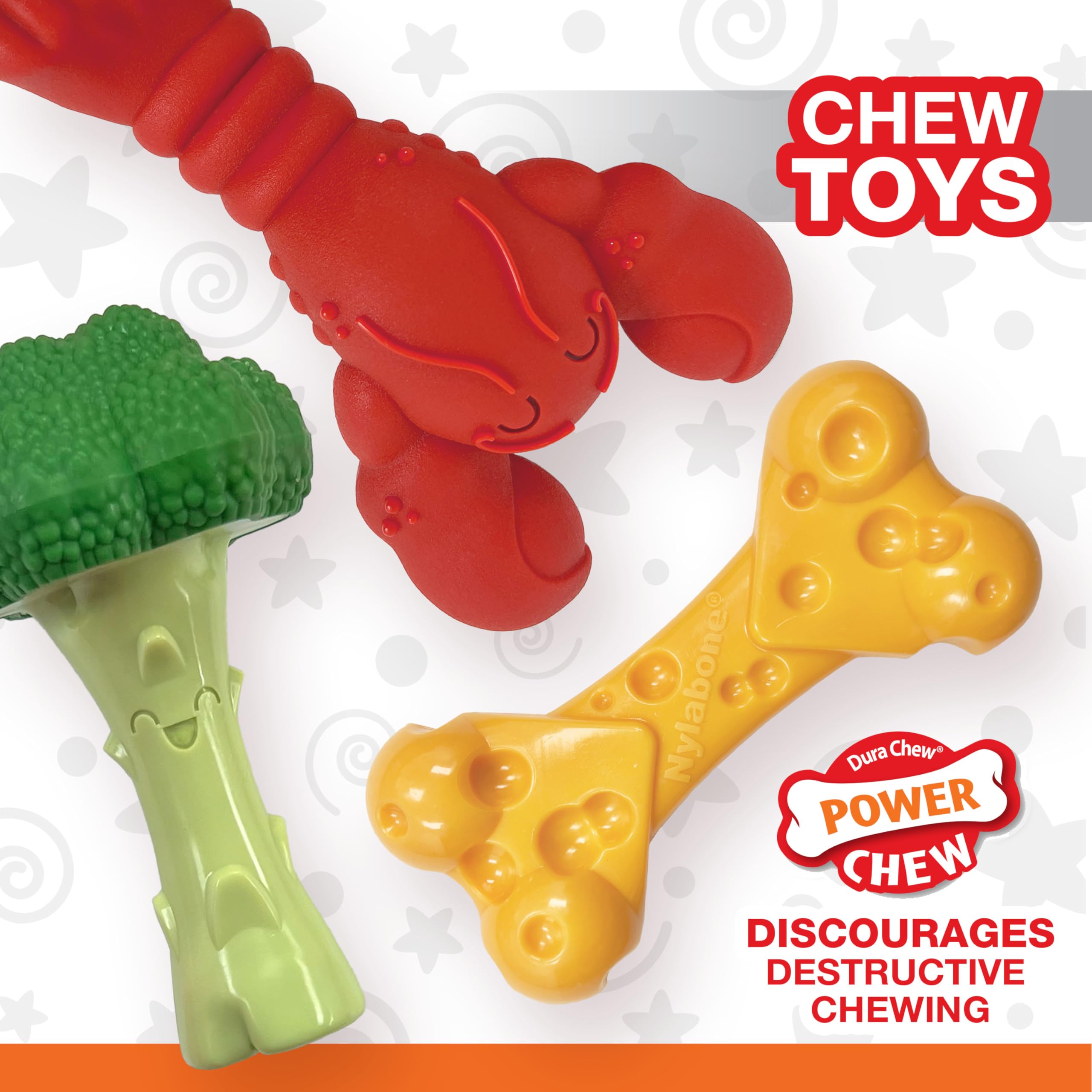 Nylabone juguete brócoli interactivo que mantiene al perro entretenido durante la masticación.