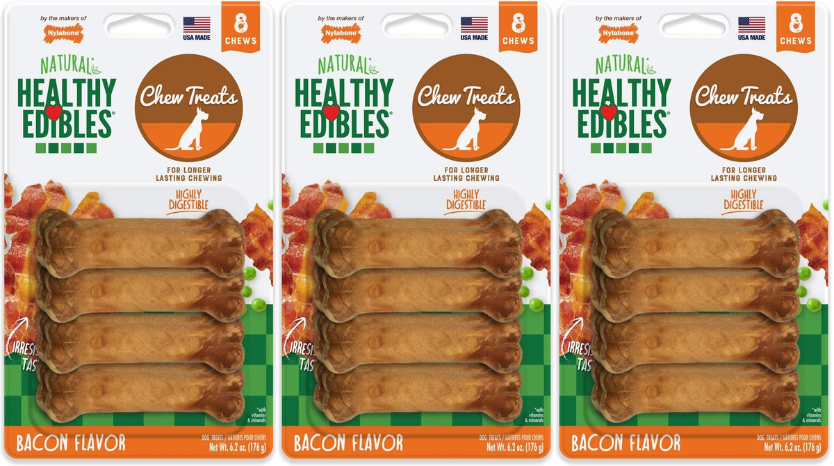 Nylabone masticables con sabor bacon para perros pequeños, duraderos para mordidas prolongadas.