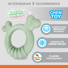 Nylabone mordedor sabor pollo para cachorro, fomenta interés por masticar.