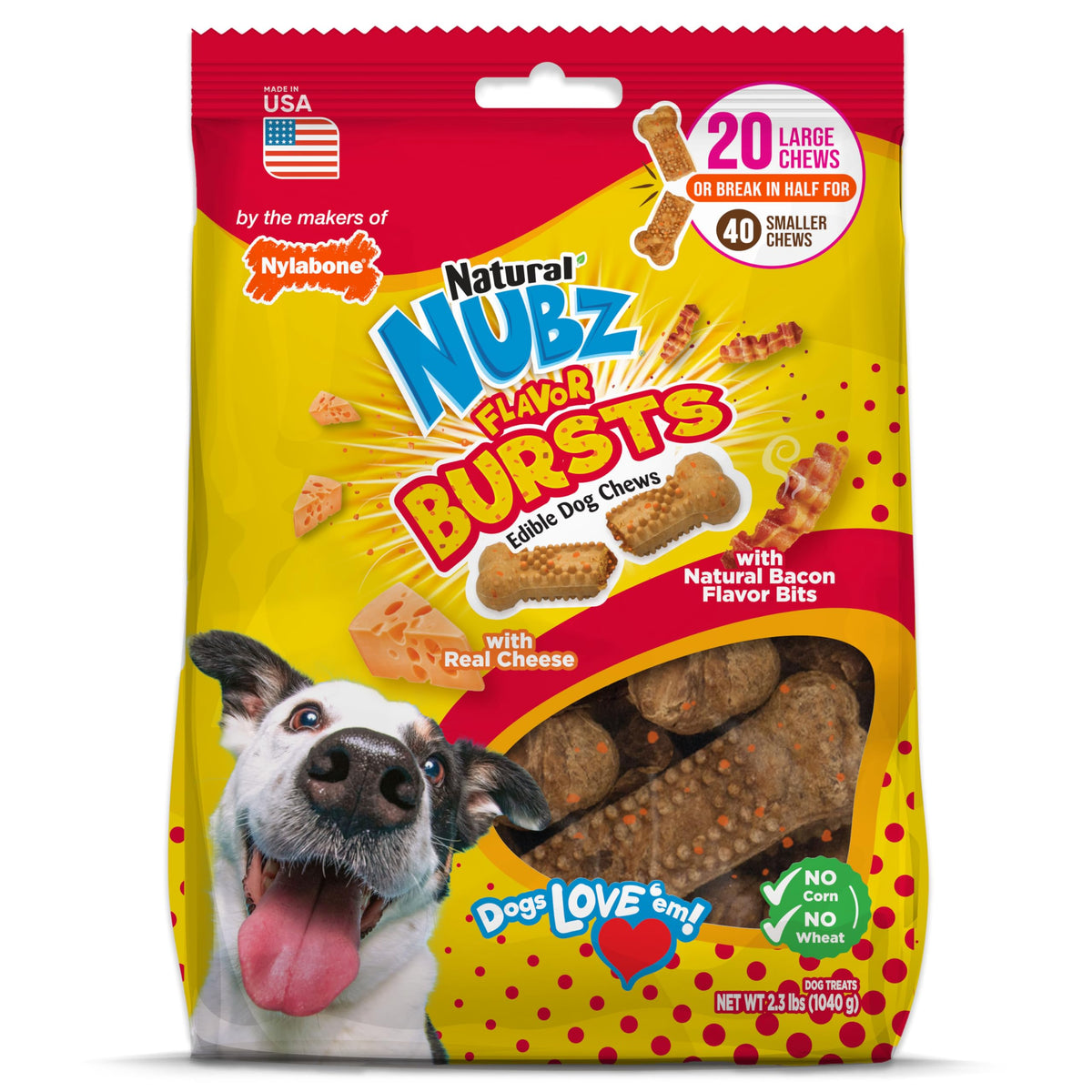 Nylabone Nubz Bursts queso-tocino, sabor irresistible para entretener a tu perro