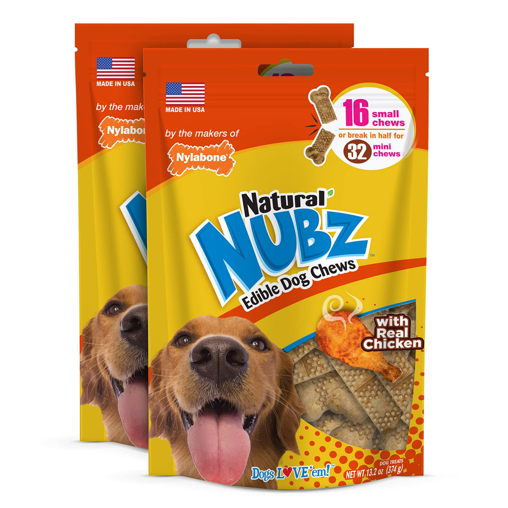 Nylabone Nubz bocado pollo real para perros pequeños, ayuda a limpieza dental.