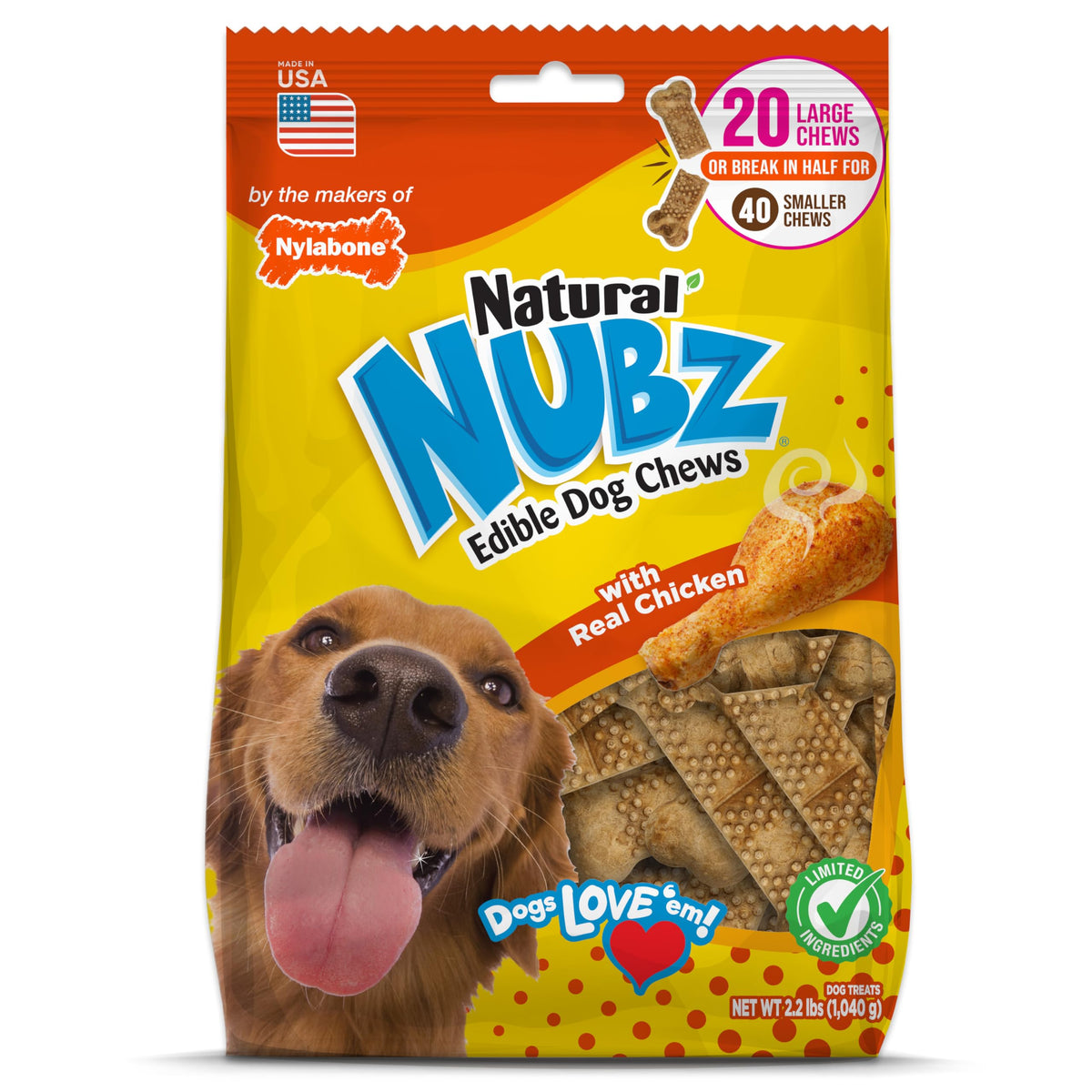 Nylabone Nubz natural hueso para perro grande, fomenta masticación controlada
