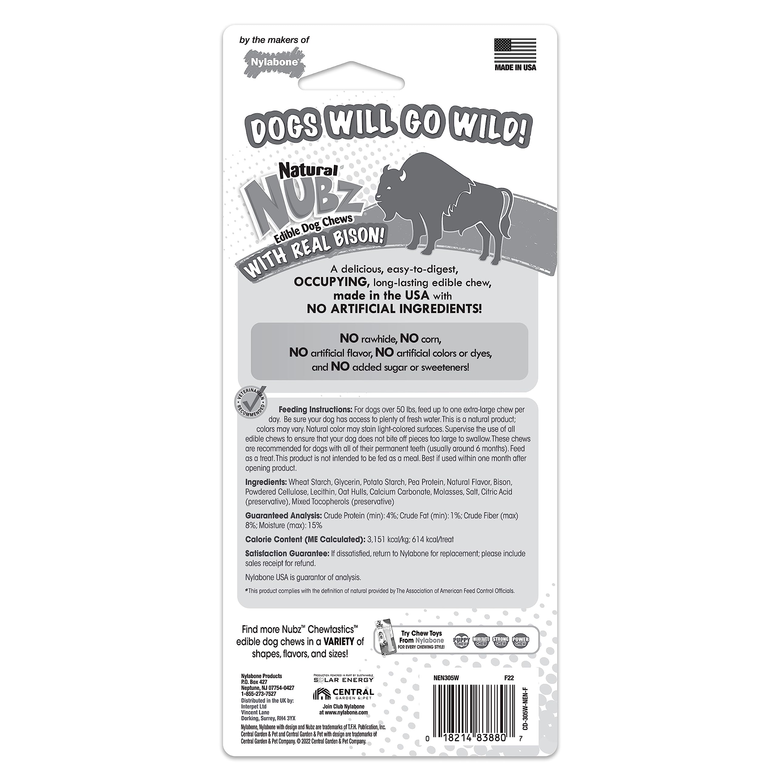 Nylabone Nubz Wild, sabor de bison, recompensa segura para entrenamiento diario