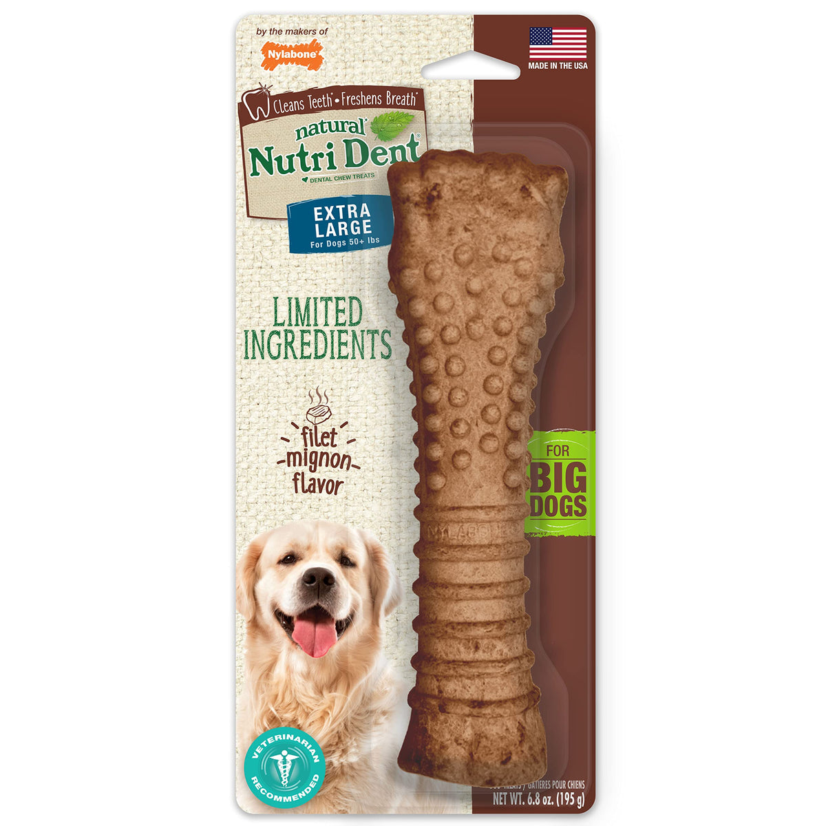 Nylabone Nutri Dent Filet Mignon X-Large, limpieza dental profunda al morder.