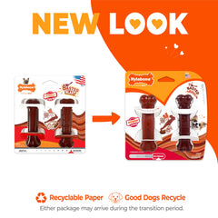 Nylabone Paquete doble, sabores tocino y filete, entretenimiento prolongado.